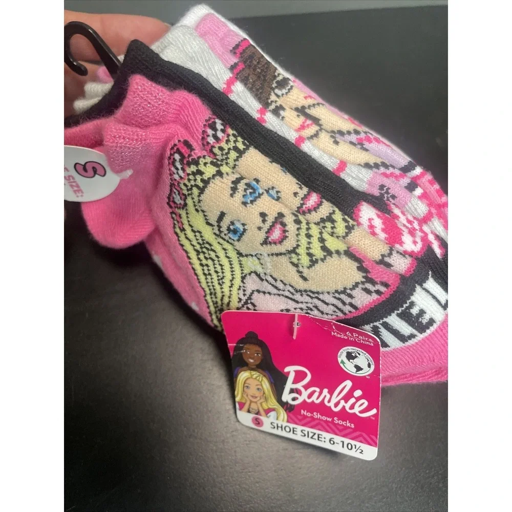 Official Barbie Merch Kids No Show Socks Size S 6-10 1/2 Glitter 6 Pairs Pink